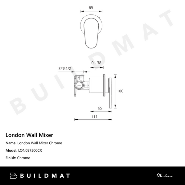 Oliveri London Wall Mixer Chrome