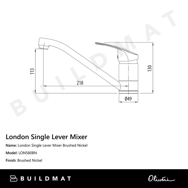 Oliveri London Single Lever Mixer Brushed Nickel