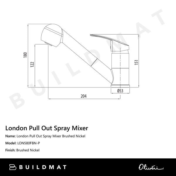 Oliveri London Pull Out Spray Mixer Lead Free Brushed Nickel