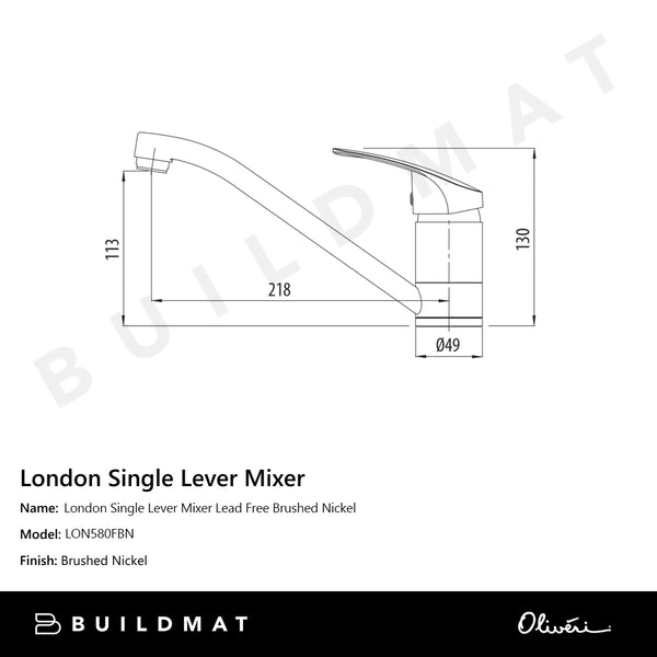 Oliveri London Single Lever Mixer Lead Free Brushed Nickel