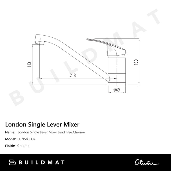 Oliveri London Single Lever Mixer Lead Free Chrome