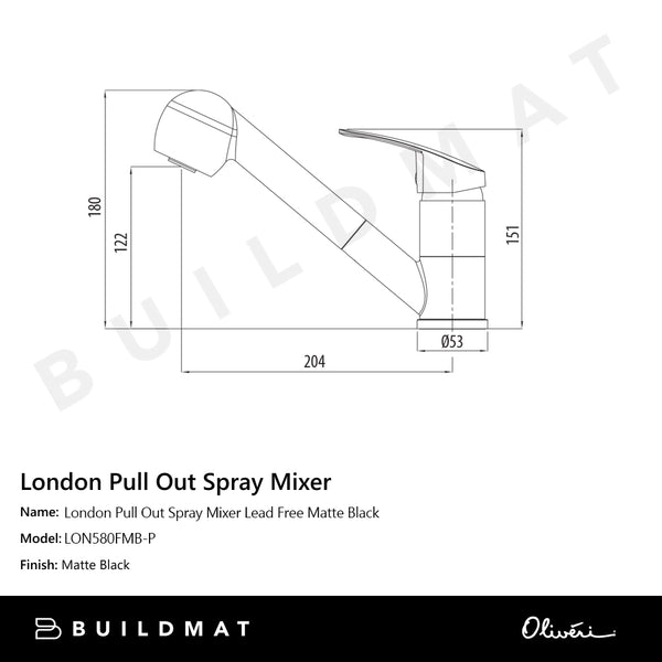 Oliveri London Pull Out Spray Mixer Lead Free Matte Black