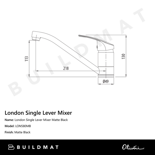 Oliveri London Single Lever Mixer Matte Black