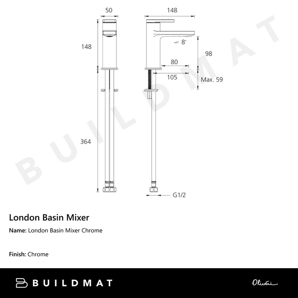 Oliveri London Basin Mixer Chrome Lead Free