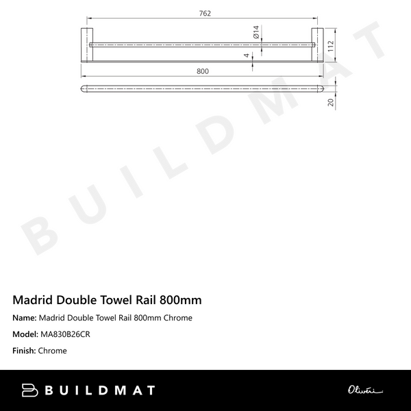 Oliveri Madrid Double Towel Rail 800mm Chrome