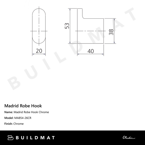 Oliveri Madrid Robe Hook Chrome