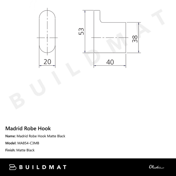 Oliveri Madrid Robe Hook Matte Black