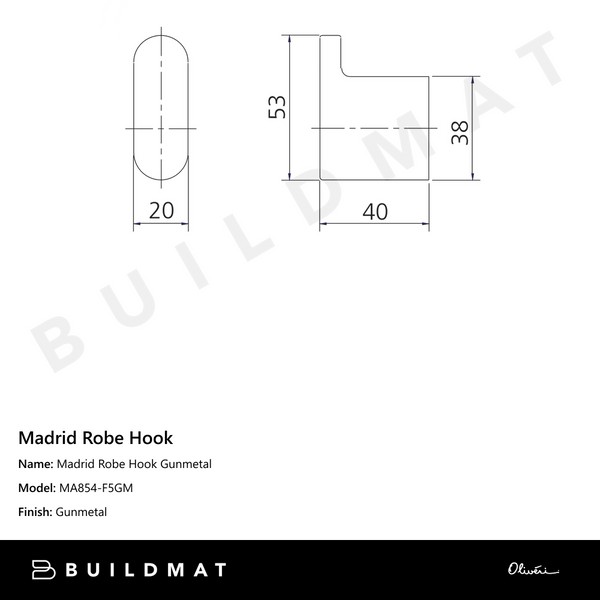 Oliveri Madrid Robe Hook Gunmetal