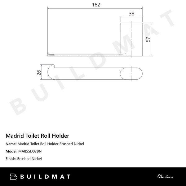 Oliveri Madrid Toilet Roll Holder Brushed Nickel