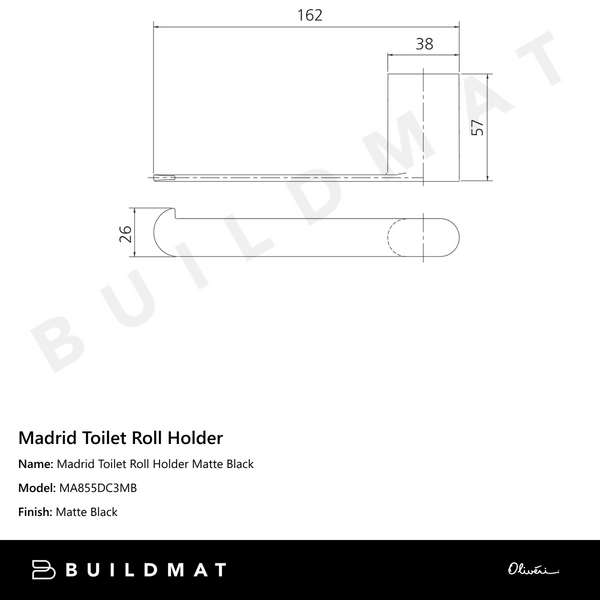 Oliveri Madrid Toilet Roll Holder Matte Black