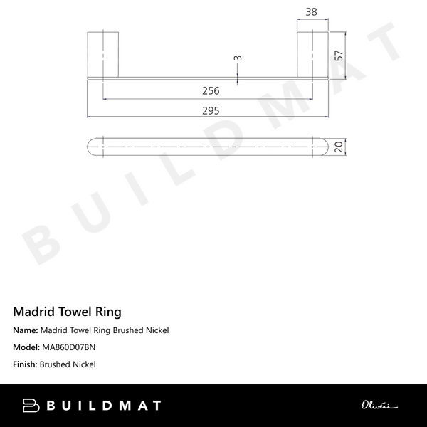 Oliveri Madrid Towel Ring Brushed Nickel