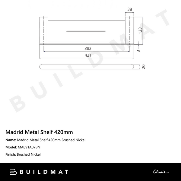 Oliveri Madrid Metal Shelf 420mm Brushed Nickel