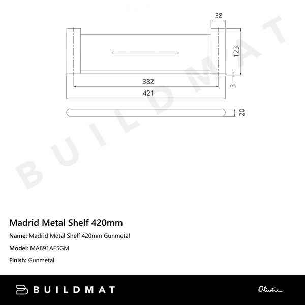 Oliveri Madrid Metal Shelf 420mm Gunmetal