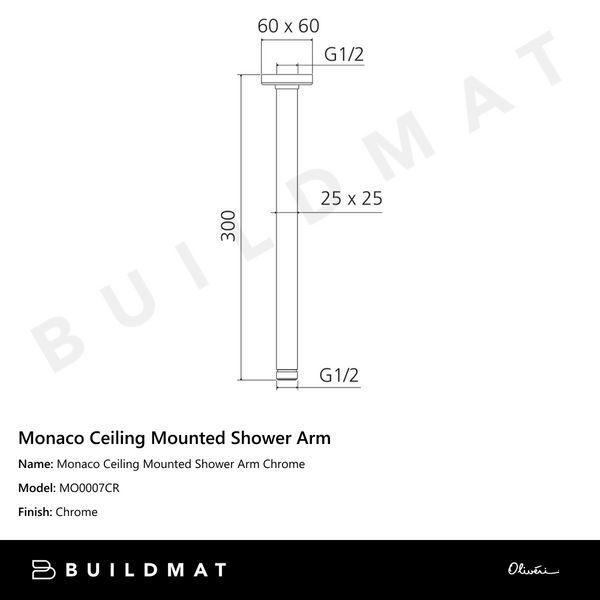 Oliveri Monaco Ceiling Mounted Shower Arm Chrome