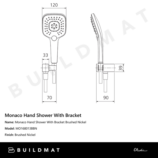 Oliveri Monaco Hand Shower With Bracket Brushed Nickel