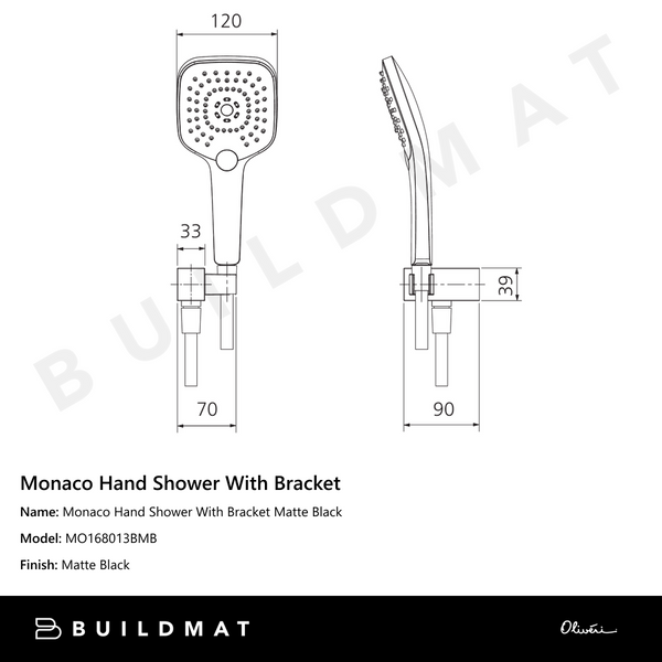 Oliveri Monaco Hand Shower With Bracket Matte Black