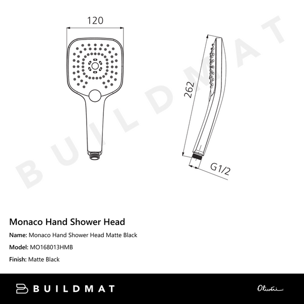 Oliveri Monaco Hand Shower Head Matte Black