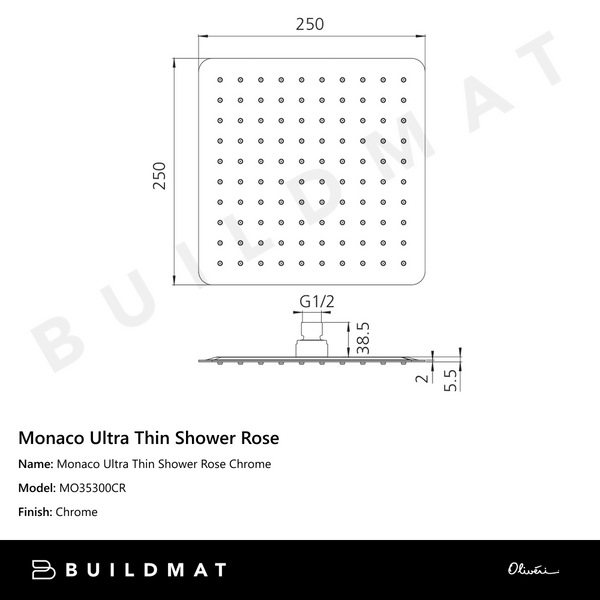 Oliveri Monaco Ultra Thin Shower Rose Chrome