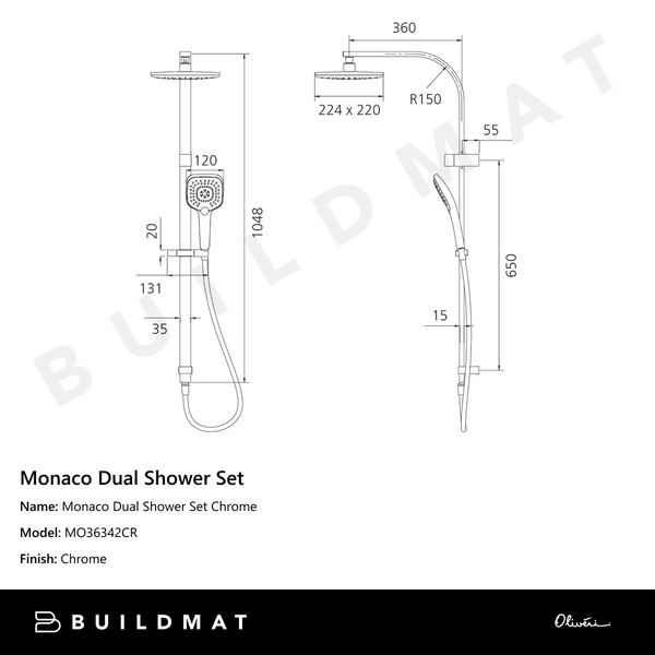 Oliveri Monaco Dual Shower Set Chrome