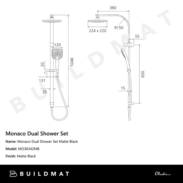 Oliveri Monaco Dual Shower Set Matte Black