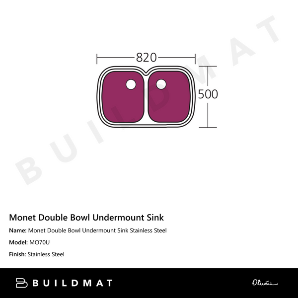 Oliveri Monet Double Bowl Undermount Sink Stainless Steel