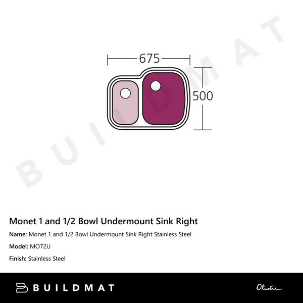 Oliveri Monet 1 And 1/2 Bowl Undermount Sink Stainless Steel