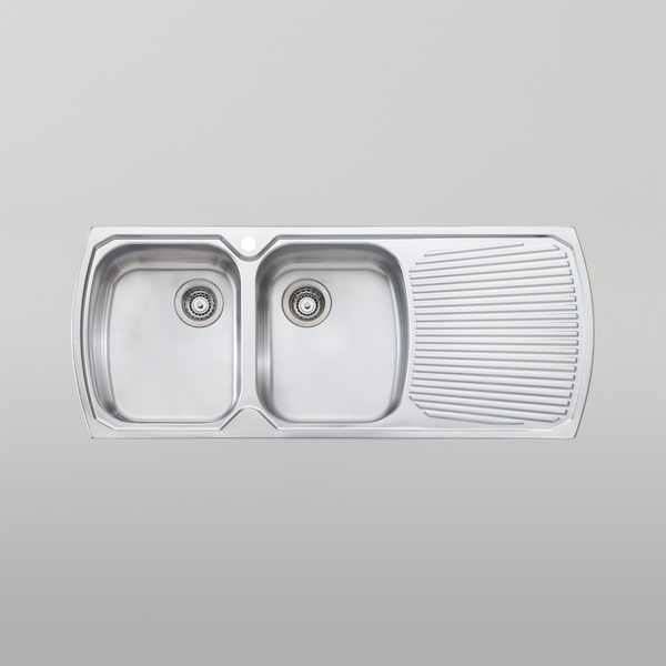 Oliveri Monet Double Bowl Topmount Sink With Right Drainboard Stainless Steel