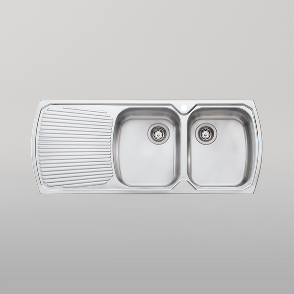 Oliveri Monet Double Bowl Topmount Sink With Left Drainboard Stainless Steel