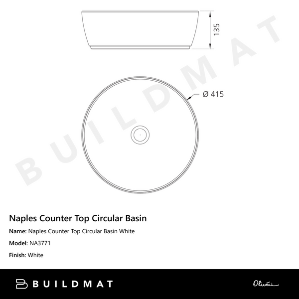 Oliveri Naples Counter Top Circular Basin White