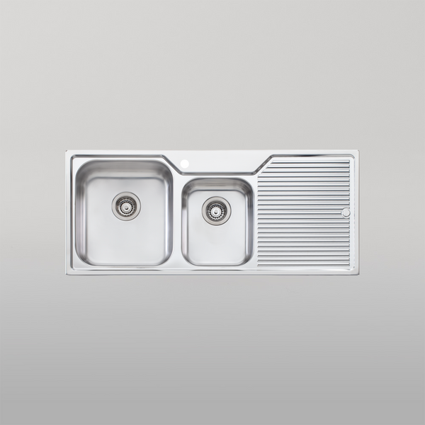 Oliveri Nu-Petite 1 And 3/4 Bowl Topmount Sink With Right Drainboard Stainless Steel