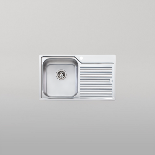 Oliveri Nu-Petite Single Bowl Topmount Sink With Right Drainboard Stainless Steel