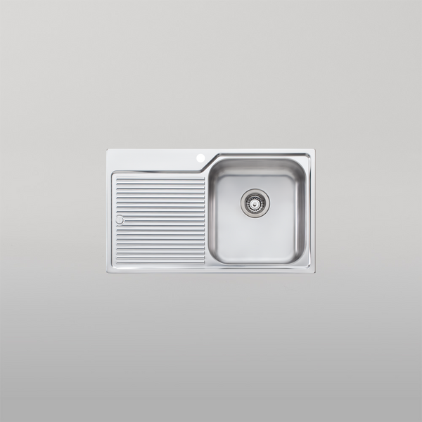 Oliveri Nu-Petite Single Bowl Topmount Sink With Left Drainboard Stainless Steel