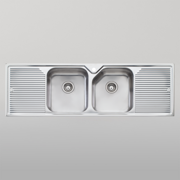 Oliveri Nu-Petite Double Bowl Topmount Sink With Double Drainer Stainless Steel