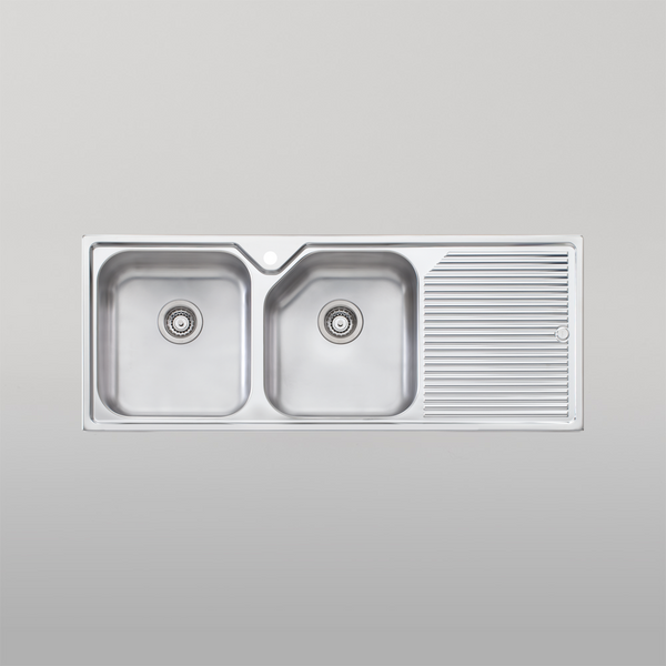 Oliveri Nu-Petite Double Bowl Topmount Sink With Right Drainboard Stainless Steel