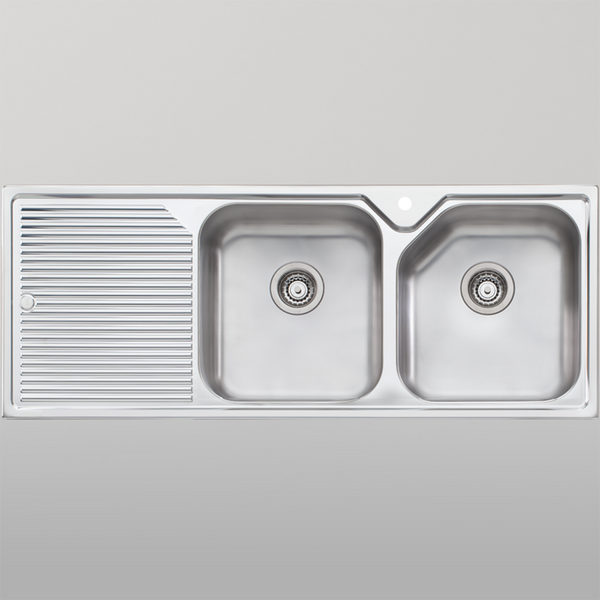 Oliveri Nu-Petite Double Bowl Topmount Sink With Left Drainboard Stainless Steel