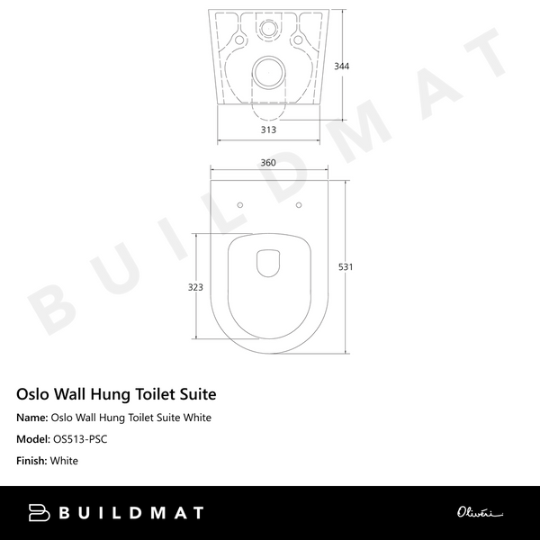 Oliveri Oslo Wall Hung Toilet Suite White