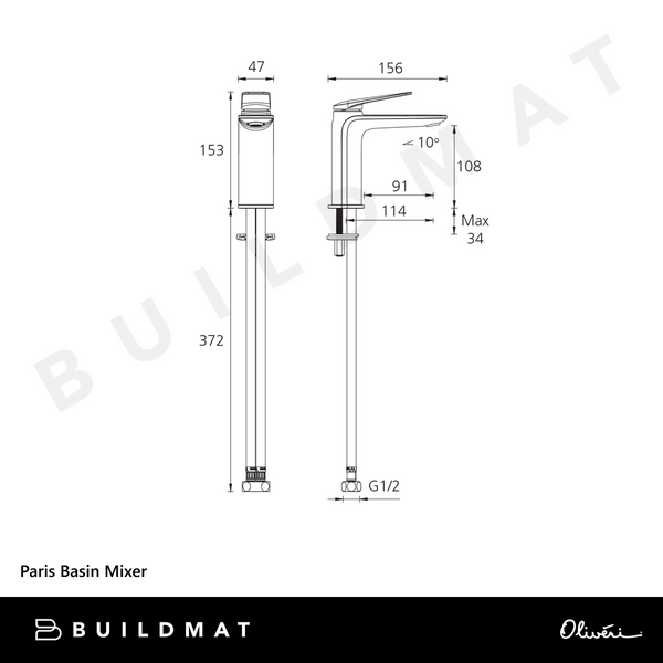 Oliveri Paris Basin Mixer Matte Black Lead Free
