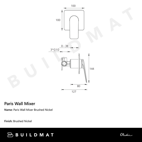 Oliveri Paris Wall Mixer Brushed Nickel Lead Free