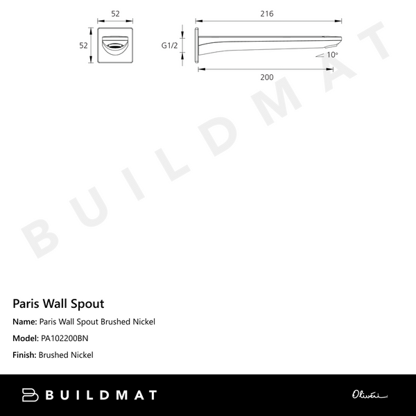 Oliveri Paris Wall Spout Brushed Nickel