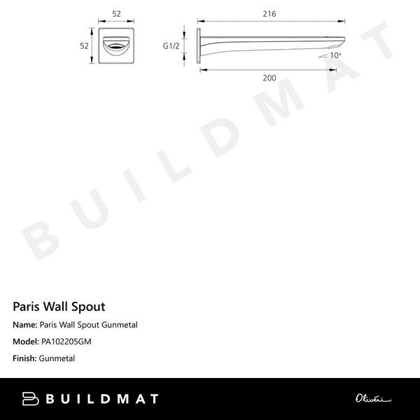Oliveri Paris Wall Spout Gunmetal
