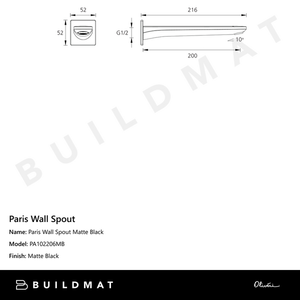 Oliveri Paris Wall Spout Matte Black