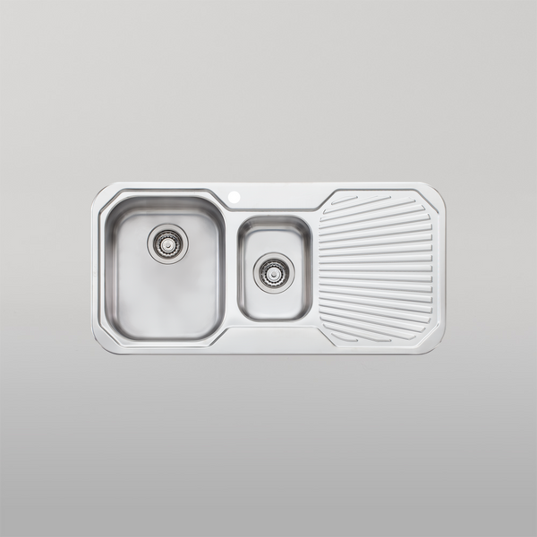 Oliveri Petite 1 And 1/2 Bowl Sink With Right Drainboard Stainless Steel