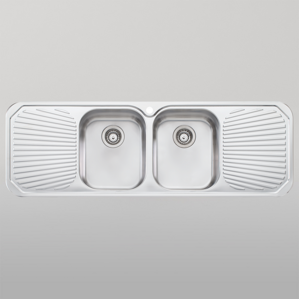 Oliveri Petite Double Bowl Sink With Double Drainer Stainless Steel