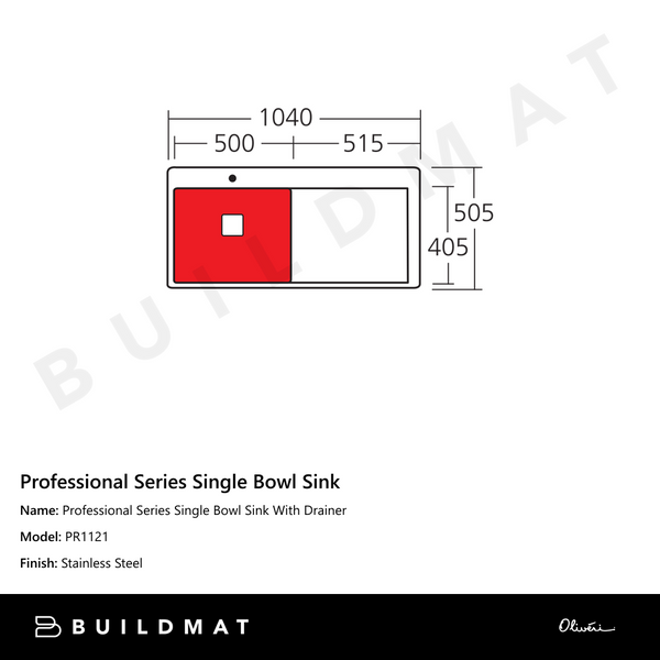 Oliveri Professional Series Single Bowl Sink With Right Drainboard Stainless Steel