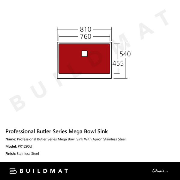 Oliveri Professional Butler Series Mega Bowl Sink With Apron Stainless Steel