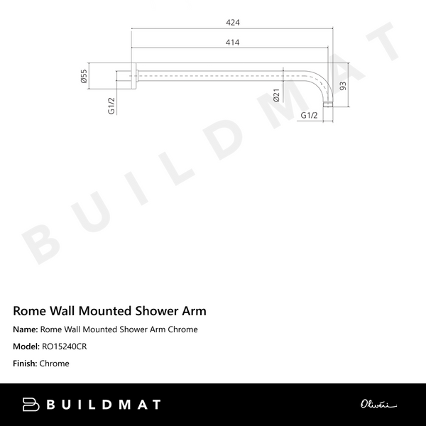 Oliveri Rome Wall Mounted Shower Arm Chrome