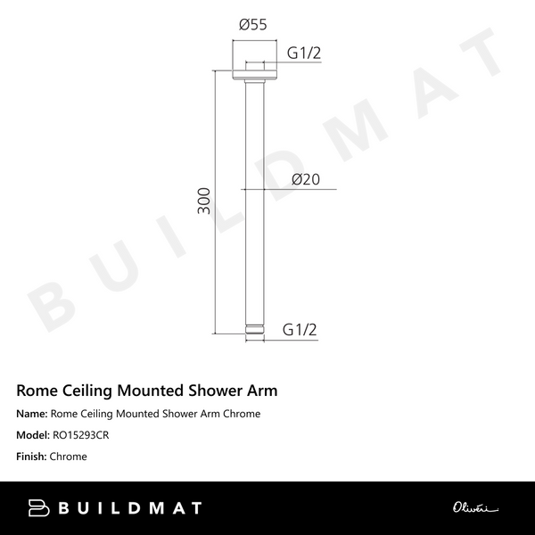 Oliveri Rome Ceiling Mounted Shower Arm Chrome