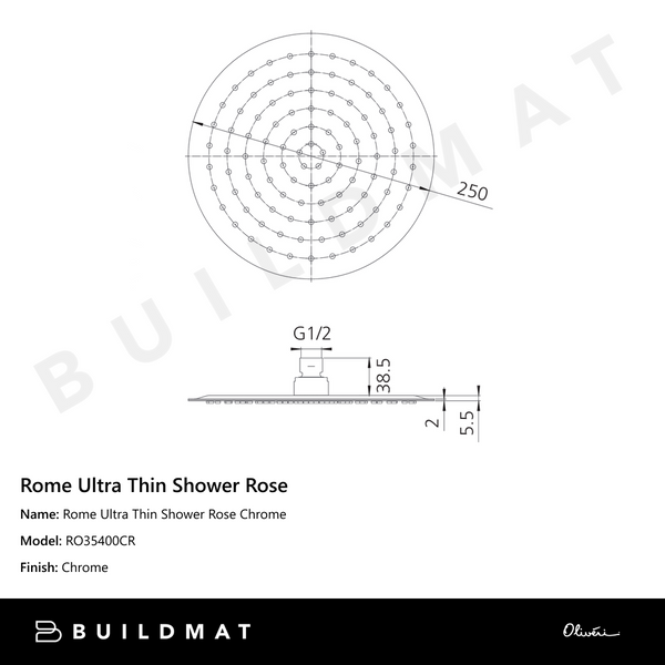 Oliveri Rome Ultra Thin Shower Rose Chrome