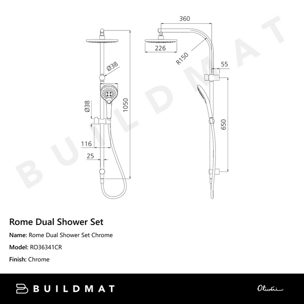 Oliveri Rome Dual Shower Set Chrome