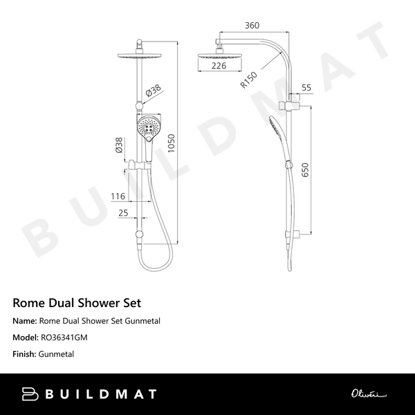 Oliveri Rome Dual Shower Set Gunmetal